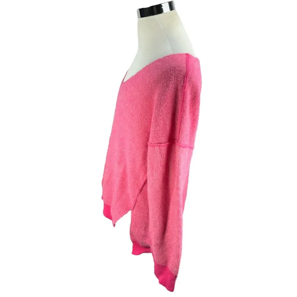 Free People Sweater Weather‎ Women’s Small Pink Knit Scoop V-Neck High Low Nylon